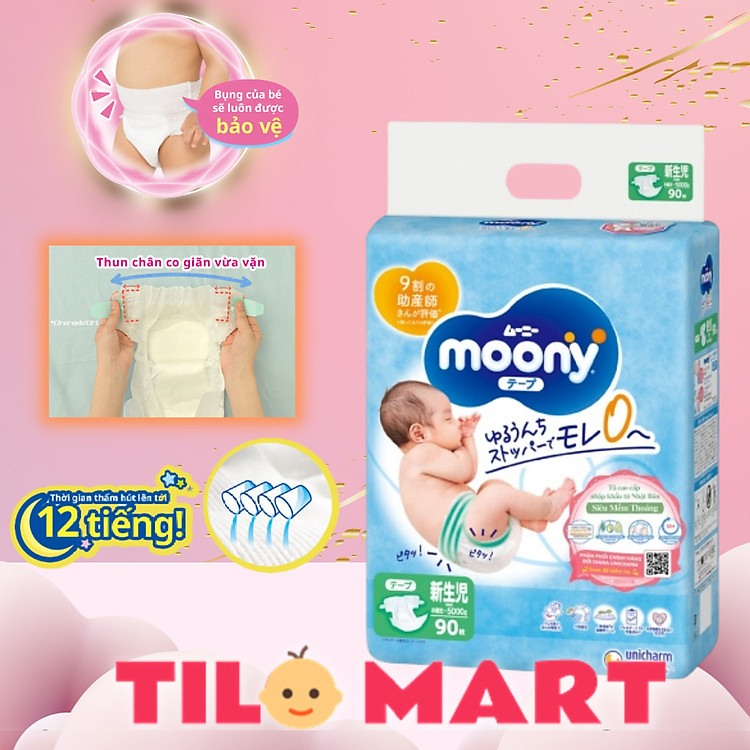 Tã dán sơ sinh Moony Newborn 90 Chính hãng Giá tốt - Hình ảnh 3