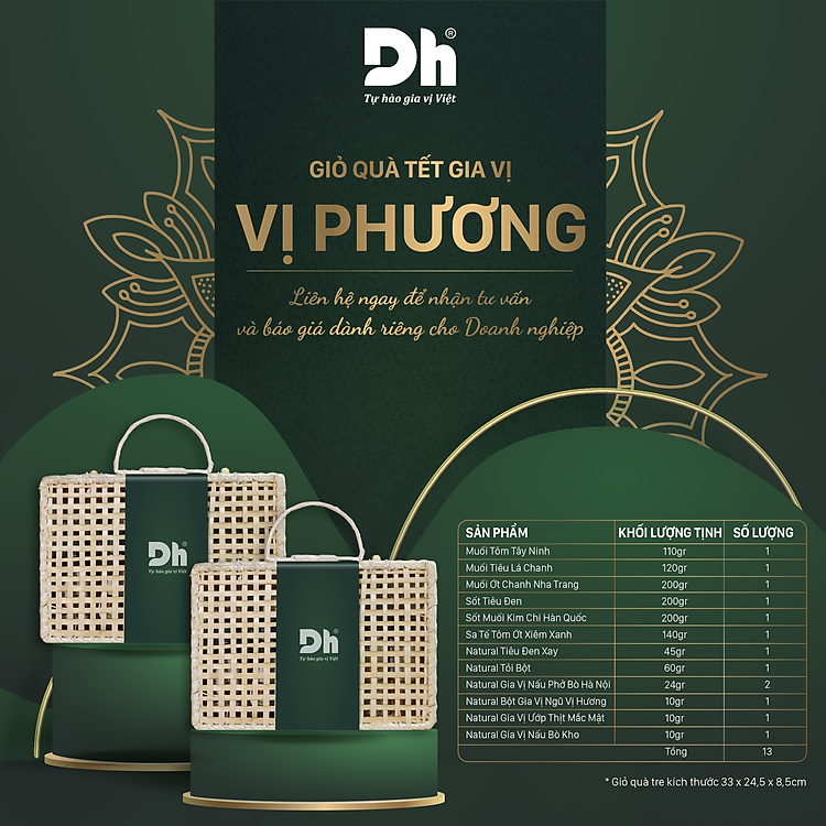 Giỏ Quà Gia Vị - Vị Phương - Combo Gói Quà Trọn Bộ 12 Loại Gia Vị Dh Foods - Set Combo Hộp Quà Tặng Cho Mẹ, Gia Đình, Bạn Bè Vào Các Ngày, Lễ Ý Nghĩa
