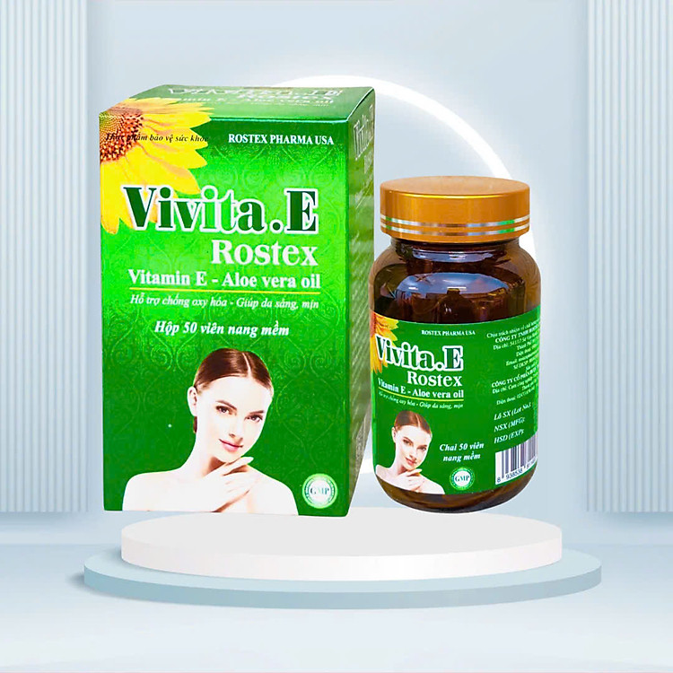 Vitamin Vivita E ROSTEX , Hộp 50 Viên,hỗ trợ làm đẹp da, trắng sáng da, có thể thoa lên mặt