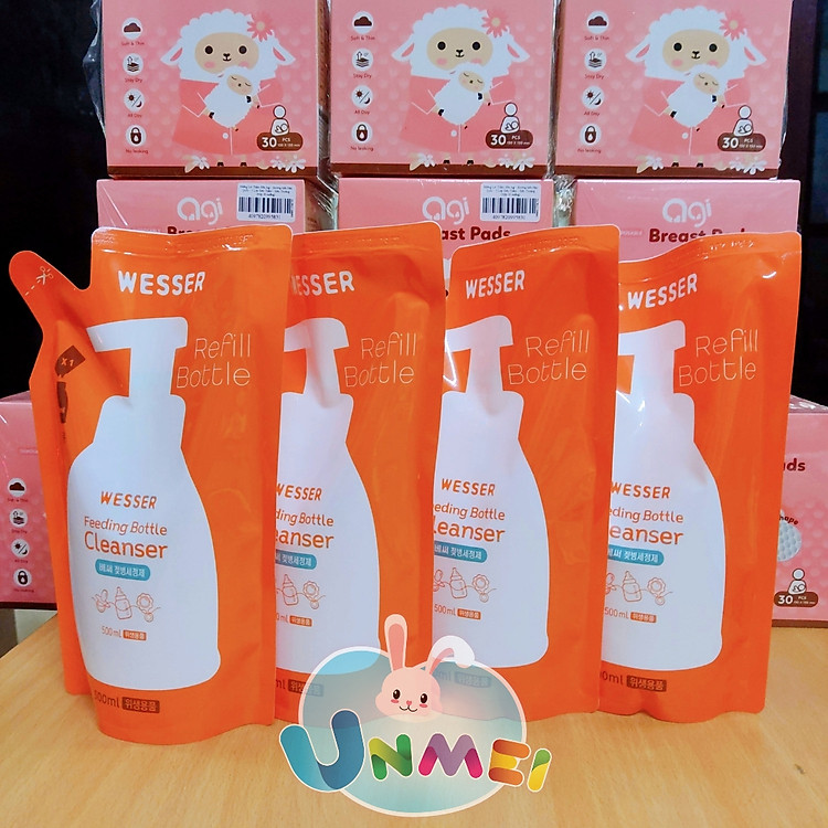 Bộ 4 Gói Nước Rửa Bình Sữa Wesser Chính hãng Ưu đãi