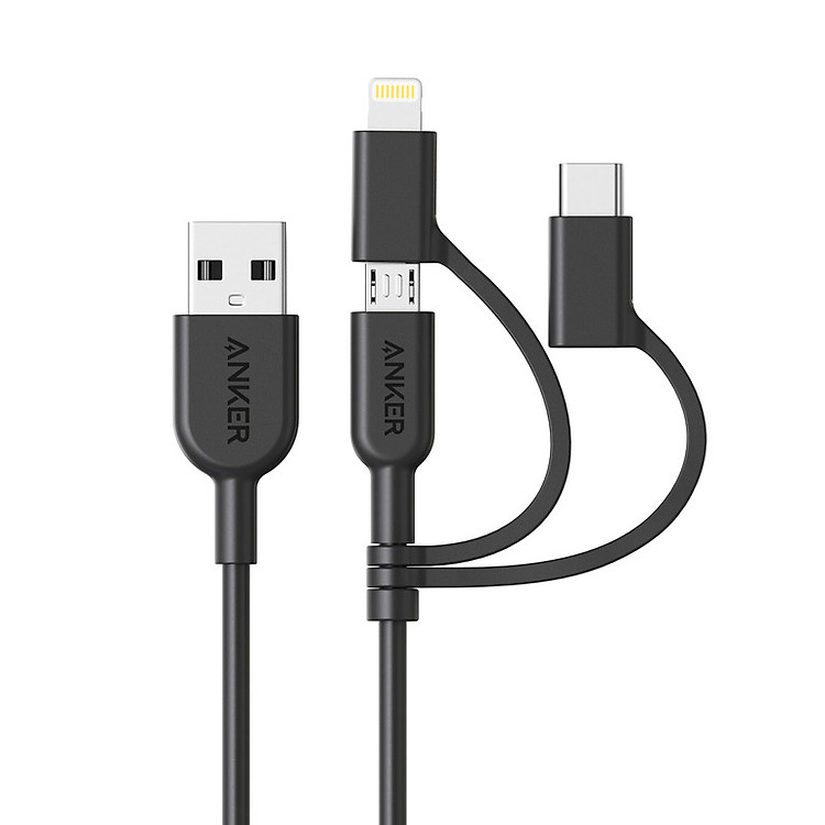 Dây Cáp Sạc 3 Trong 1 MicroUSB / USB Type-C / Lightning Chuẩn MFI Anker Powerline II 0.9m - A8436 - Hàng Chính Hãng