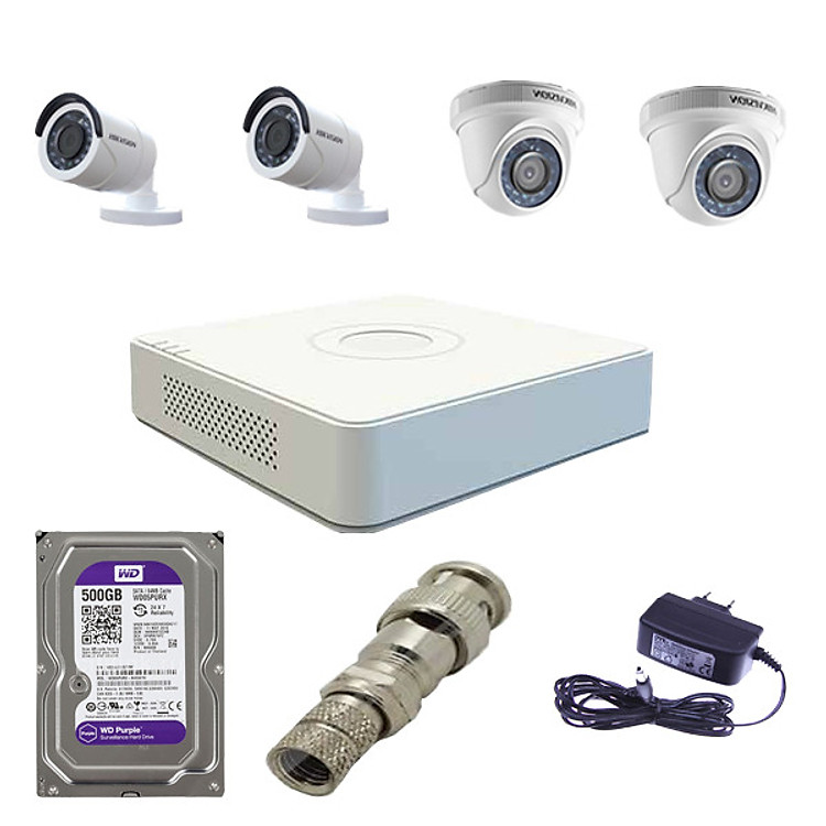 Trọn bộ 4 camera Hikvision DS-2CE56D0T-IRP + DS-2CE16D0T-IRP full HD 2mp và đầu ghi DS-7104HGHI-F1- Hàng chính hãng