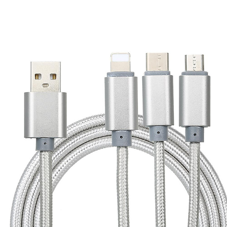 Cáp Sạc 3 Đầu Đa Năng Cho Samsung, Xiaomi, iPhone, iPad – Hàng Chính Hãng