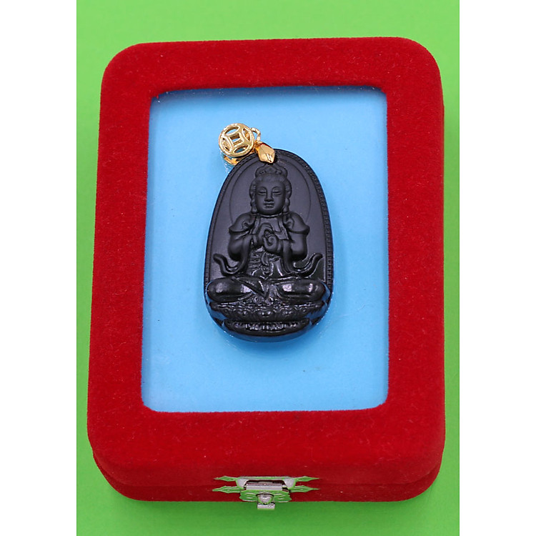 Mặt Phật Đại Nhật Như Lai - thạch anh đen 3.6cm - kèm hộp nhung - tuổi Mùi, Thân