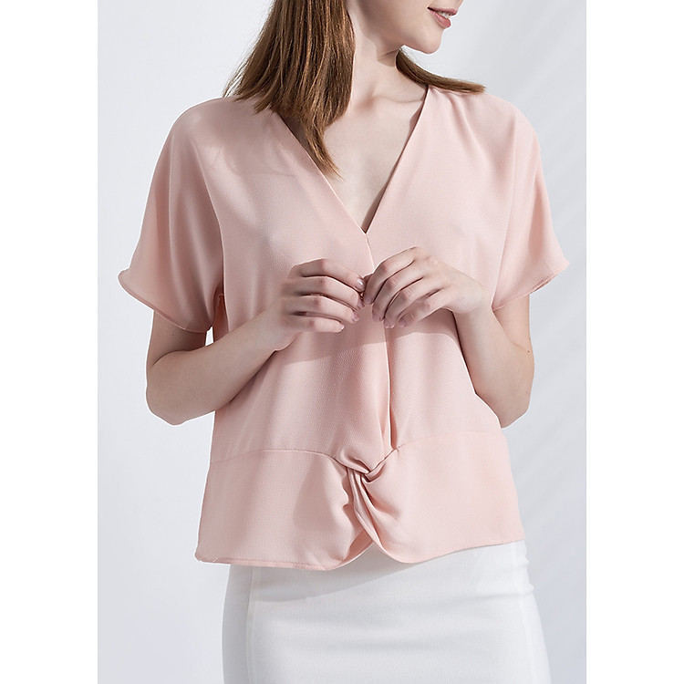 Áo Kiểu Nữ Tay Ngắn Màu Be Xoắn Vạt The Cosmo Twist Top Beige