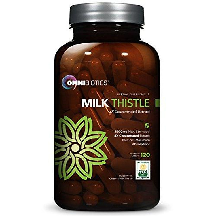 Organic Milk Thistle Capsules, 1500mg 4X Concentrated Extract is The Strongest Milk Thistle Supplement Available. Silymarin is Great for Liver Cleanse & Detox! 120 Vegetarian Capsules