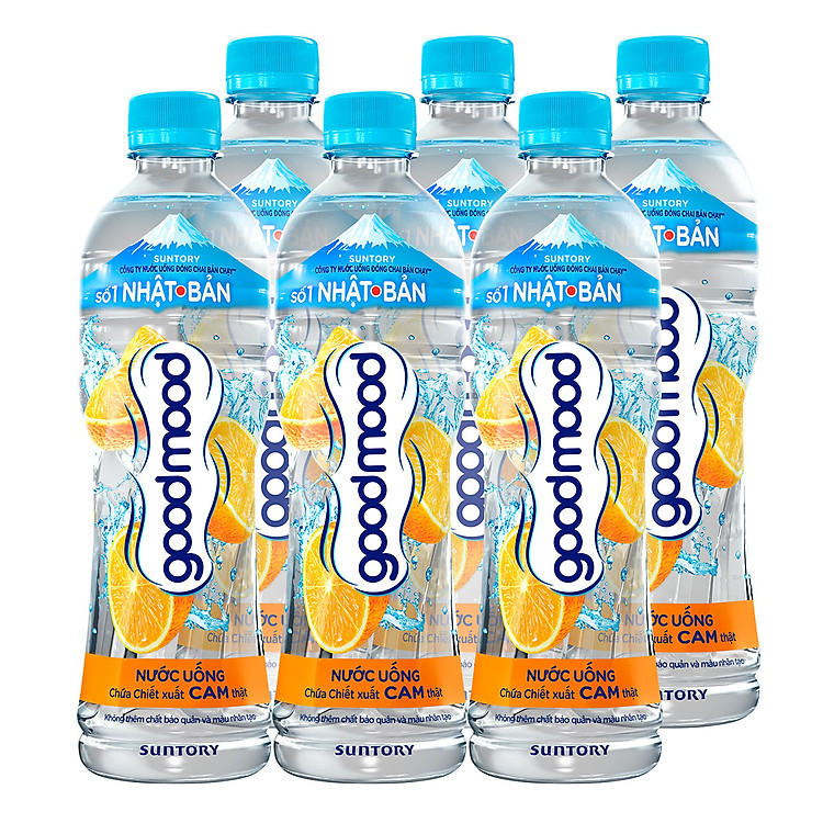 Lốc 6 chai Nước uống chứa chiết xuất cam thật Good Mood 455ml