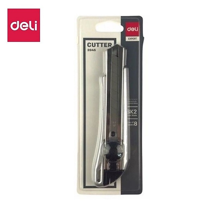 Dao rọc giấy Deli 2045 / 2057 đệm cao su mềm, loại 8 lưỡi tách rời màu bạc - Lưỡi thay 2011