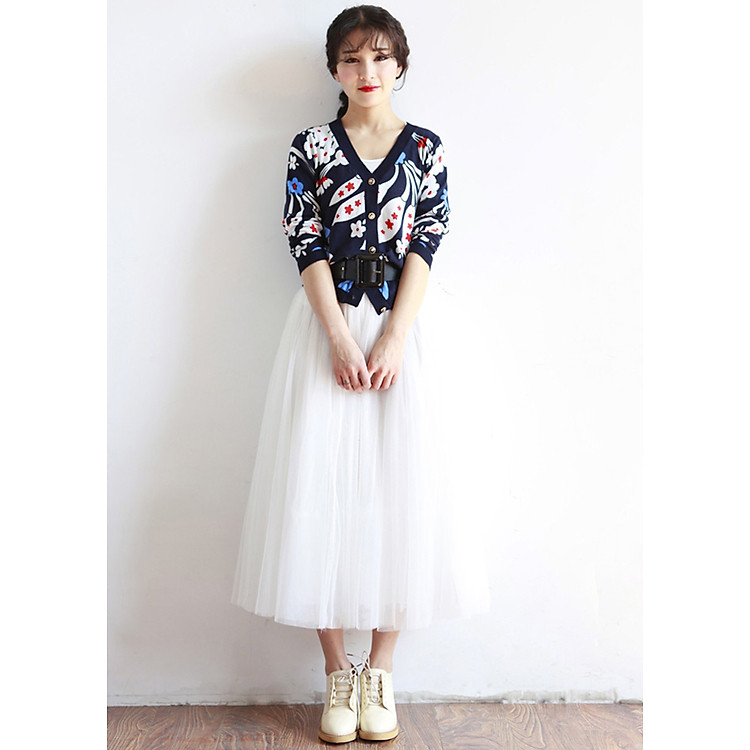 Chân váy midi tulle dài
