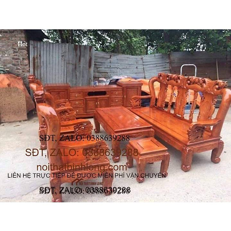 Bàn ghế phòng khách quốc đào tay 10 gỗ Xoan