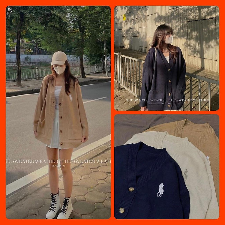 Áo cardigan len thêu ngựa chất dày 3 màu hàng Quảng Châu Lyn Closet A235L