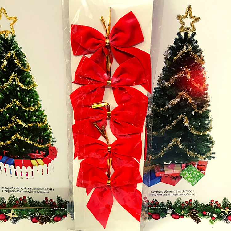 Nơ đỏ trang trí cây thông noel (10 cái) - Ảnh 3