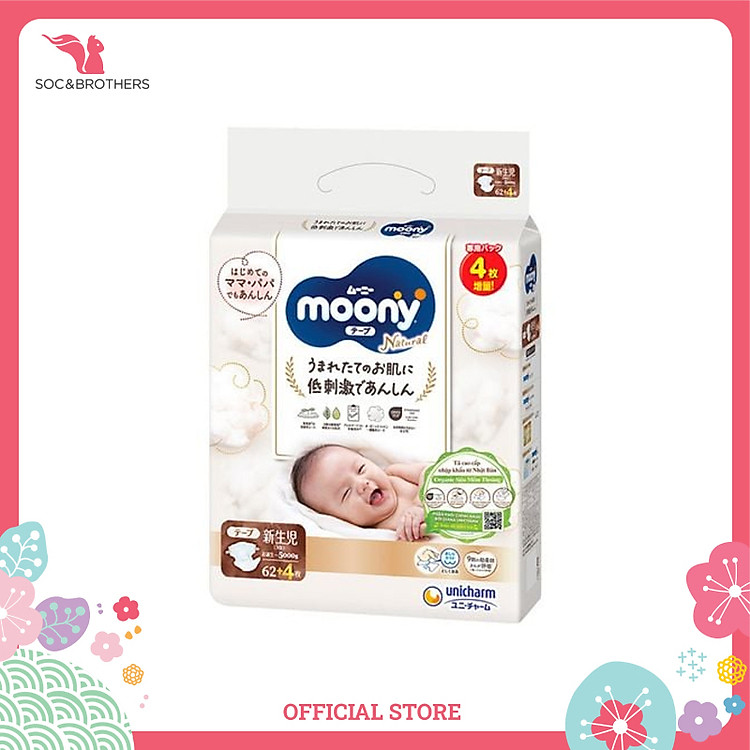 Bỉm dán cao cấp Moony Natural Organic size NB 62+4