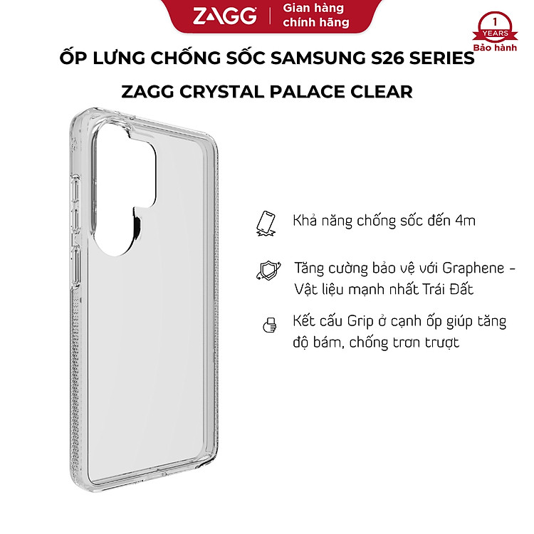 Ốp lưng chống sốc Samsung S26 Ultra- ZAGG Crystal Palace/ Crystal Palace Snap Magsafe chống sốc tới 4m chống ố vàng_ Hàng chính hãng