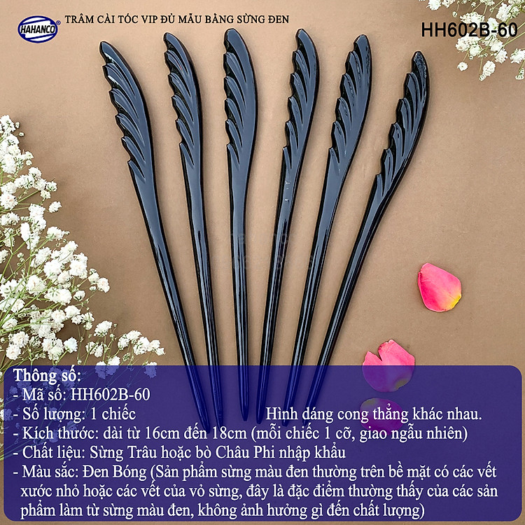 Trâm cài tóc bằng sừng hàng VIP màu đen (HH602B) đục khắc hình dễ thương/đủ loại kiểu dáng