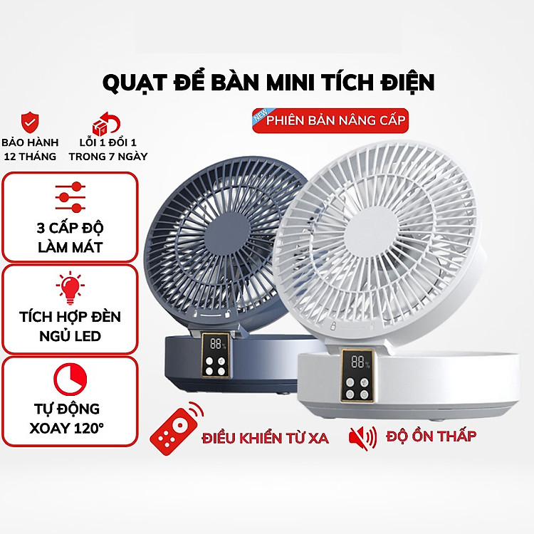 Quạt tích điện DELADEP QDB07 để bàn hoặc treo tường xoay 120°, có điều khiển, điều chỉnh đa góc, có thể gấp gọn, 5 cánh 3 mức gió siêu mát - Hàng nhập khẩu - Ảnh 4