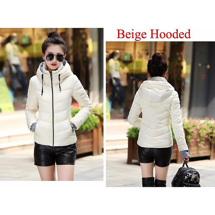 ÁO PHAO NỮ CHẦN BÔNG 3 LỚP CỔ CAO CÓ NÓN AP03-TRẮNG KEM