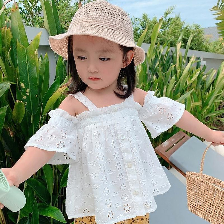 Áo bé gái, Áo trễ vai tay bồng, áo hai dây kiểu trễ vai cho bé
