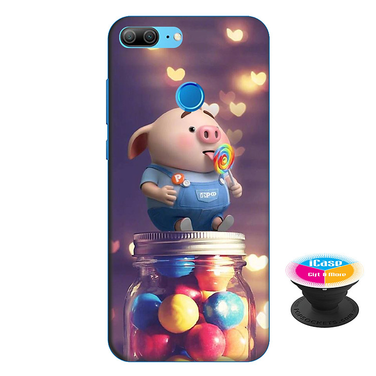 Ốp lưng nhựa dẻo dành cho Honor 9 Lite in hình Heo Con Ăn Kẹo - Tặng Popsocket in logo iCase - Hàng Chính Hãng