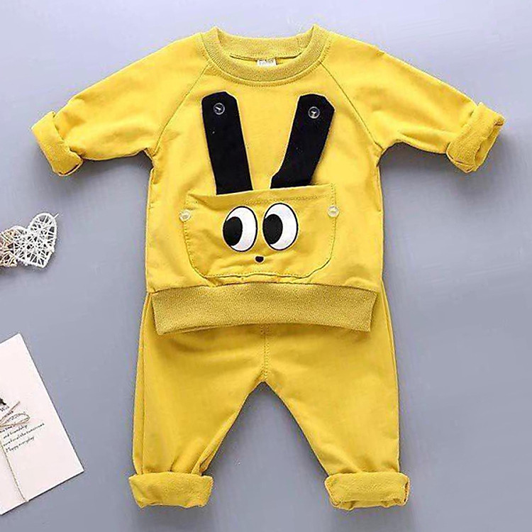 Bộ Quần Áo Thu Mẫu Mắt Tai Vàng Cho Bé - Chất Da Cá