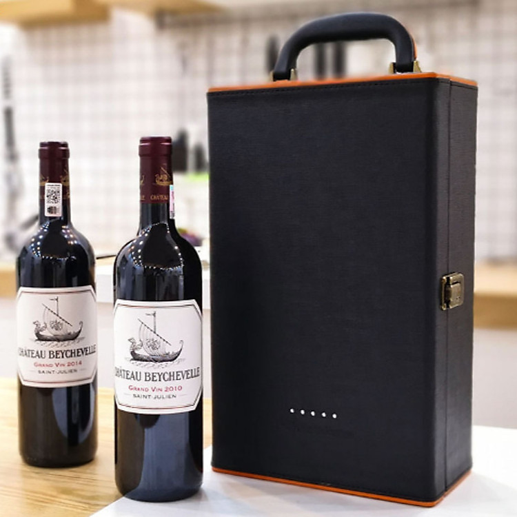 Hộp rượu vang da ngăn đôi kèm set mở rượu