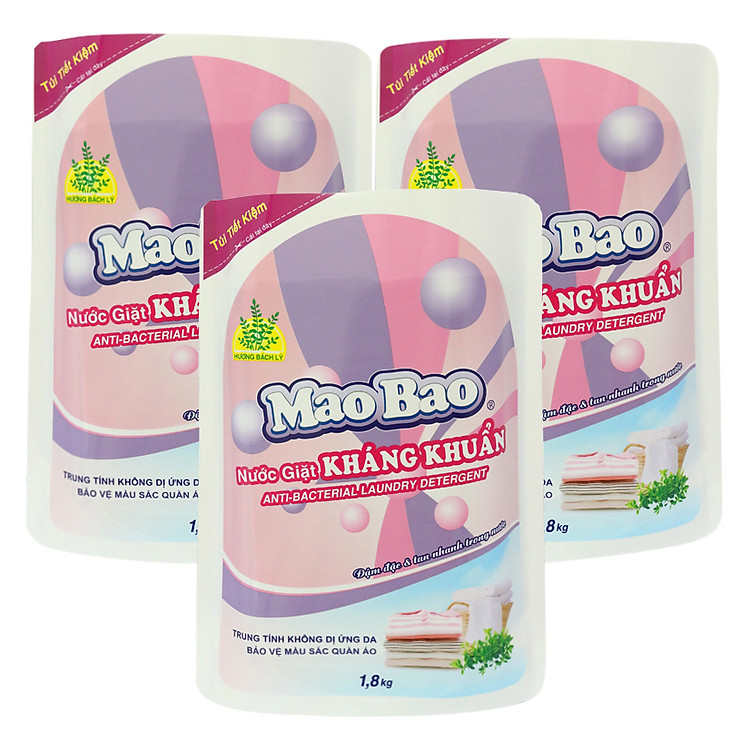 Combo 03 túi nước giặt kháng khuẩn Mao Bao 1800g