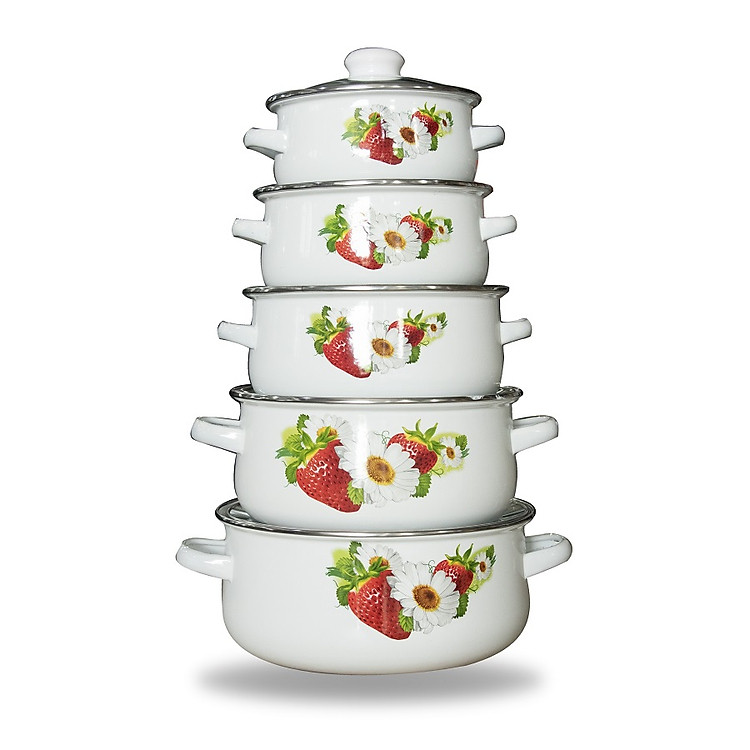 Bộ nồi tráng men nắp kính 5 kích thước 16/18/20/22/24cm