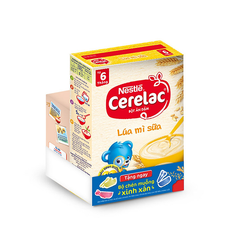 Bột Ăn Dặm Nestle Cerelac - Lúa Mì Và Sữa (200g) - Tặng Kèm Bộ Chén Muỗng Ăn Dặm