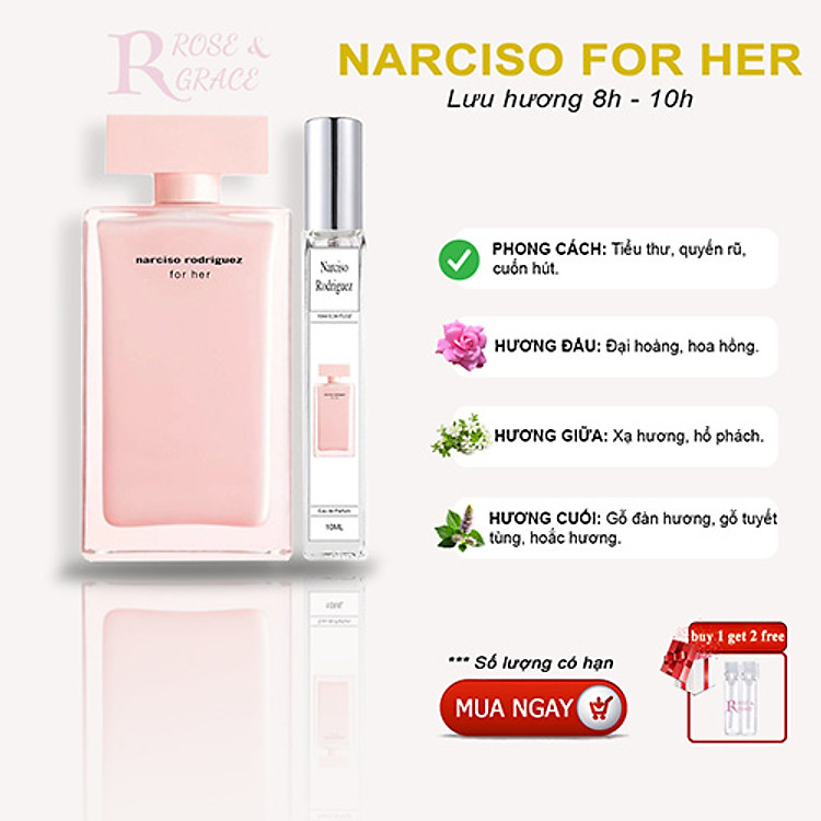 [Auth - 10ml] Nước hoa nữ Nar hồng chiết 10ml - Hương thơm bí ẩn, quyến rũ, cuốn hút