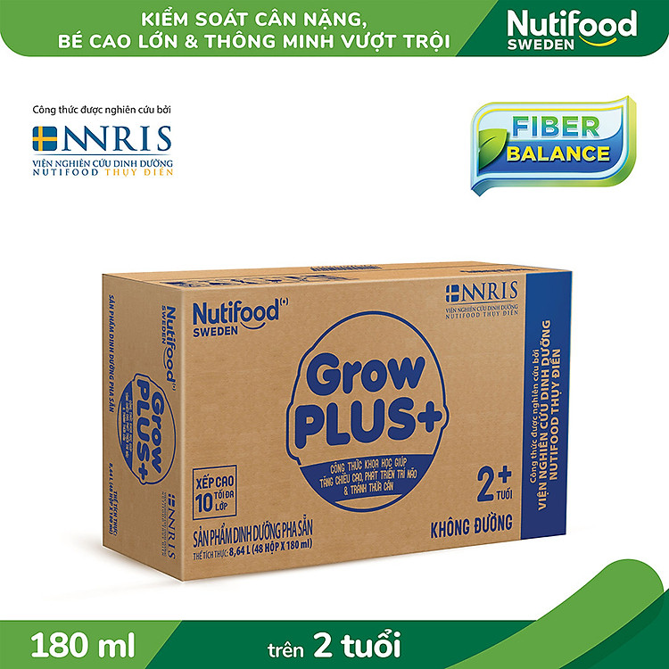 Thùng 48 hộp sữa bột pha sẵn GrowPLUS+ Trắng không đường 180ml