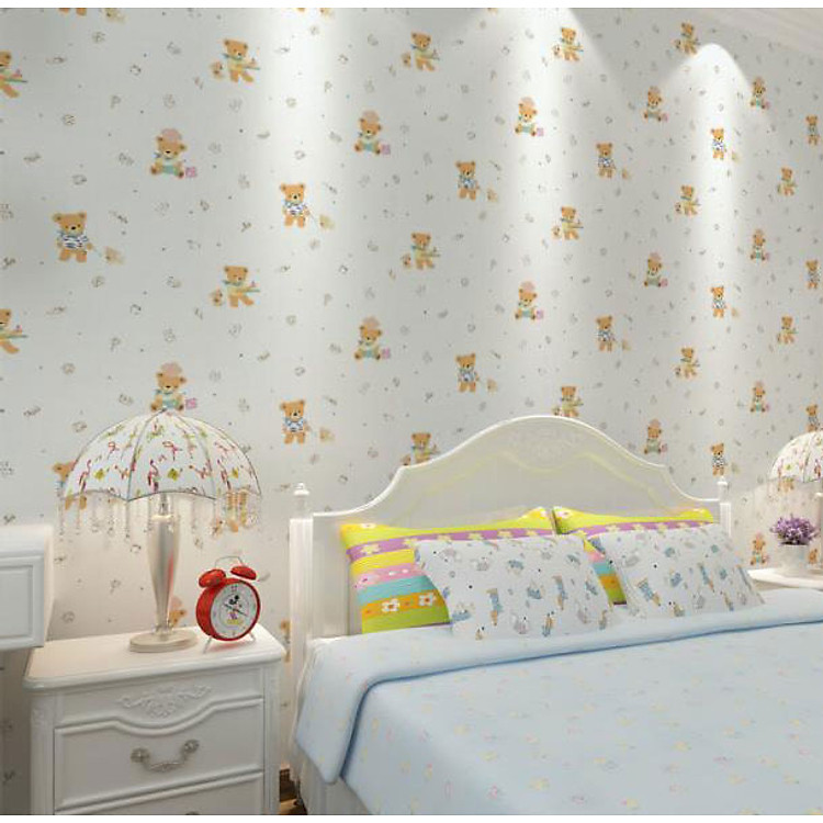 5M Giấy Dán Tường -Decal dán tường Teddy - Có sẵn keo