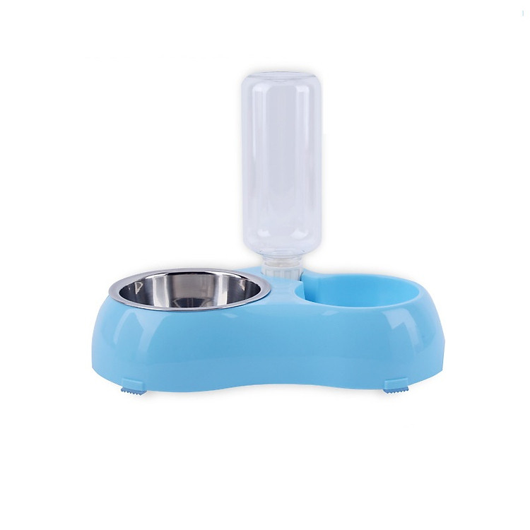 Khay ăn và uống nước bán tự động có bát sắt cho Pet (Chó, mèo) - Cao cấp