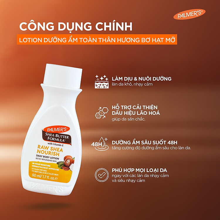 (Mini Size) Sữa dưỡng thể dưỡng ẩm chuyên sâu Bơ hạt mỡ Palmer's 50ml - Ảnh 2