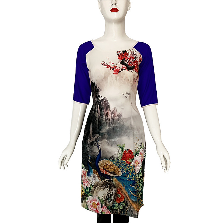 Áo dài cách tân in họa tiết con công SC3040