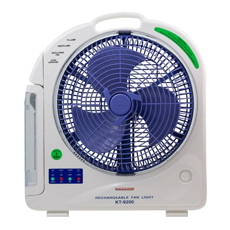 Quạt Sạc Kiêm Đèn Sạc 2 Bình Kentom KT9200 - Trắng- Hãng chính hãng