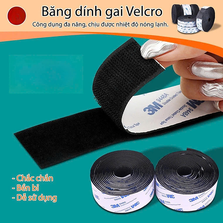 Miếng dán xé Velcro tape 25mm x 1m (màu đen) - Ảnh 3