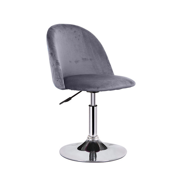 Ghế quầy bar xoay - Bar stool chair CB VELVET-2F chân thép mạ chrome chiều cao tùy chỉnh - pen thấp có lưng tựa nệm vải nhung êm ái nhiều màu lựa chọn ( xám ; hồng ; xanh dương đậm ; xanh ngọc ).