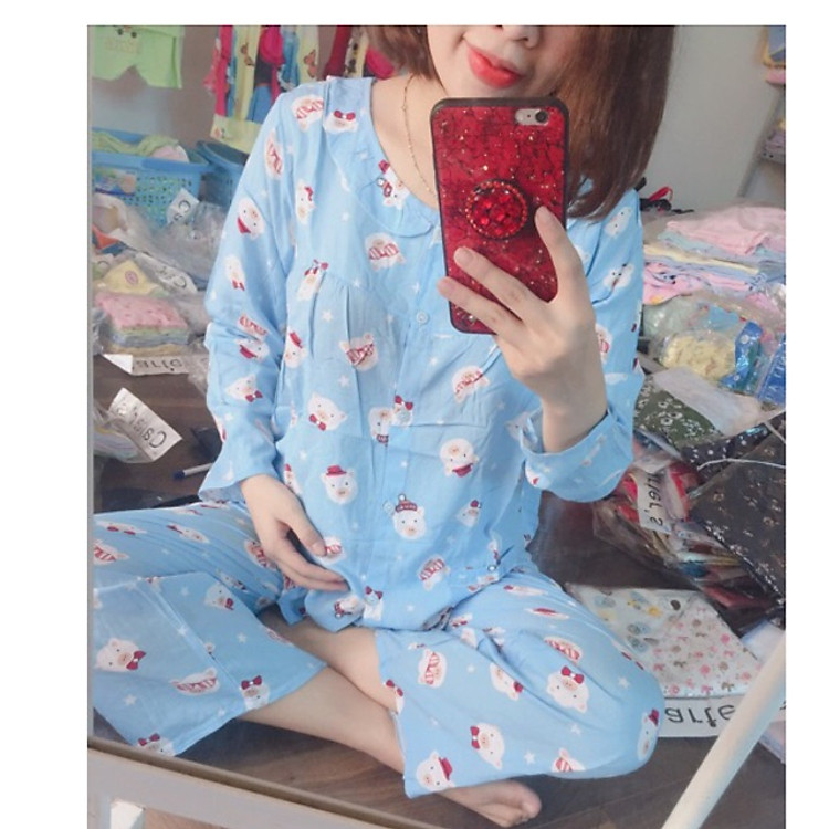 Bộ lanh bầu và sau sinh dài tay (Màu Ngẫu Nhiên)