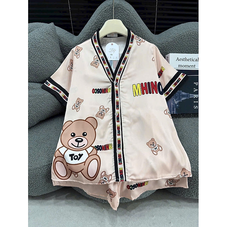Bộ Đồ Ngủ Lụa Việt Nam Cộc Cổ Kimono Dễ Thương Xinh Xắn