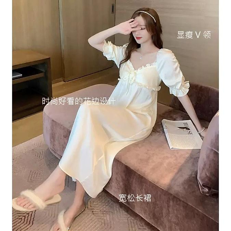 Đầm ngủ tiểu thư lụa cao cấp dáng dài