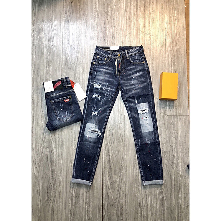 Quần Jean Nam Màu Xanh Than Rách Gối