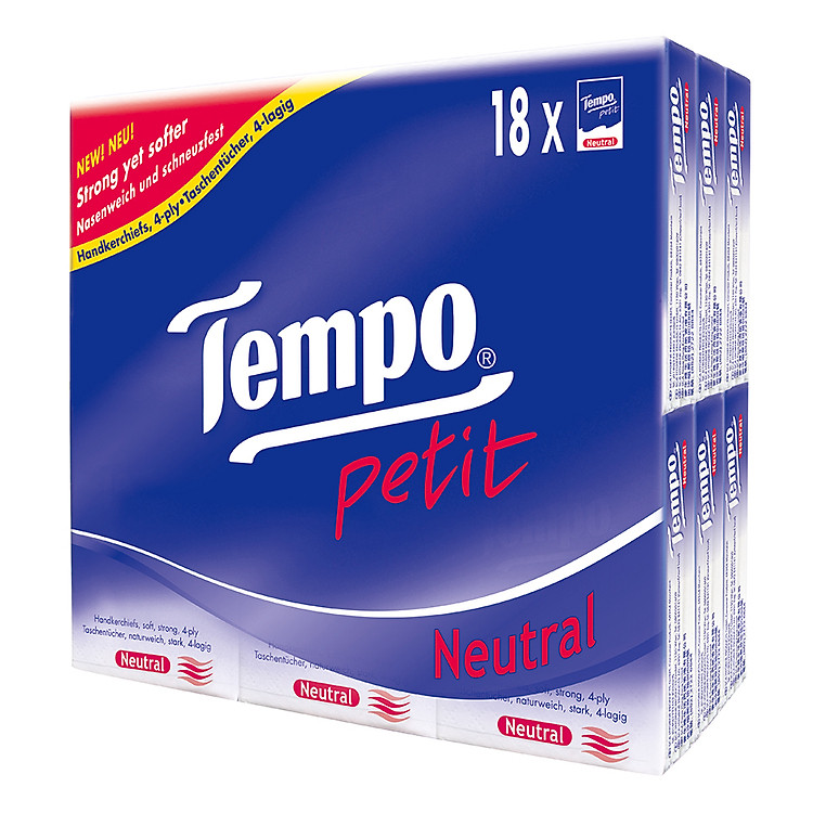 Lốc 18 Gói Khăn Giấy Bỏ Túi Tempo Petit Neutral 4 Lớp (7 Tờ/ 1 Gói)