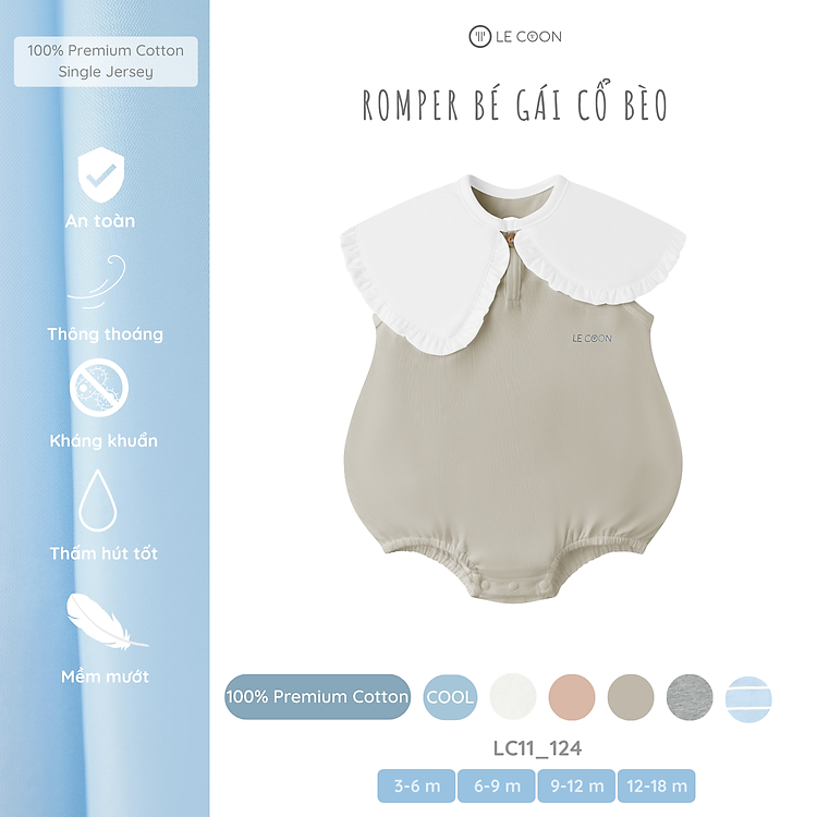 LE COON | Romper Bé Gái Cổ Bèo | COOL | 3-18 tháng