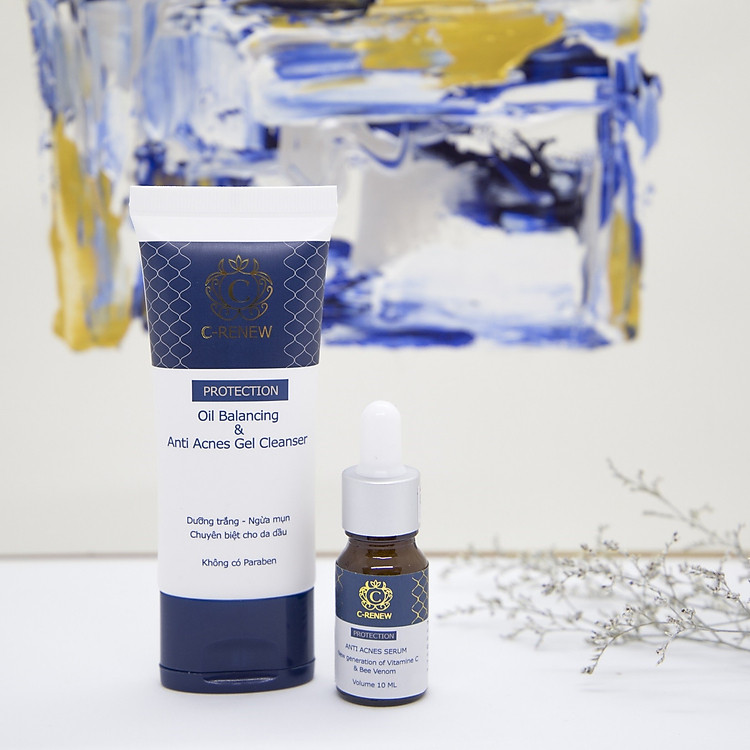 Combo Serum Ngừa Mụn - Mờ Thâm - Liền Sẹo C-RENEW 10mL + Gel rửa mặt C-RENEW Oil Balancing & Anti Acnes Gel Cleanser 50g