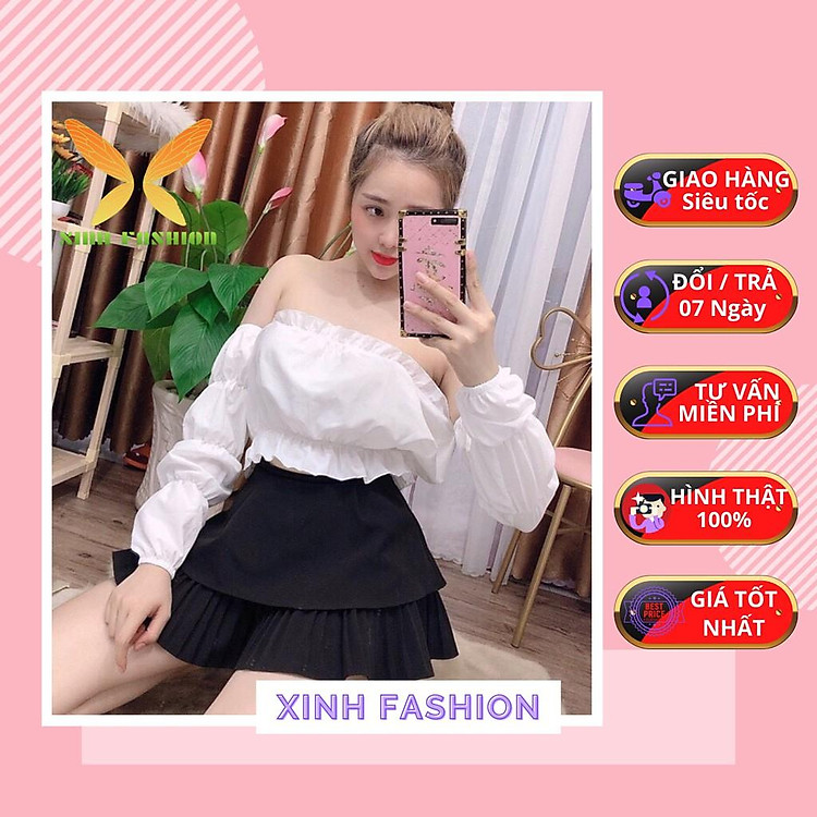 Áo Croptop Bẹt Vai Bánh Bèo Năng Động Dễ Phối Đồ Chất Lượng Giá Rẻ CT13 | Áo Croptop Bẹt Vai Nhúng Tay Kiểu