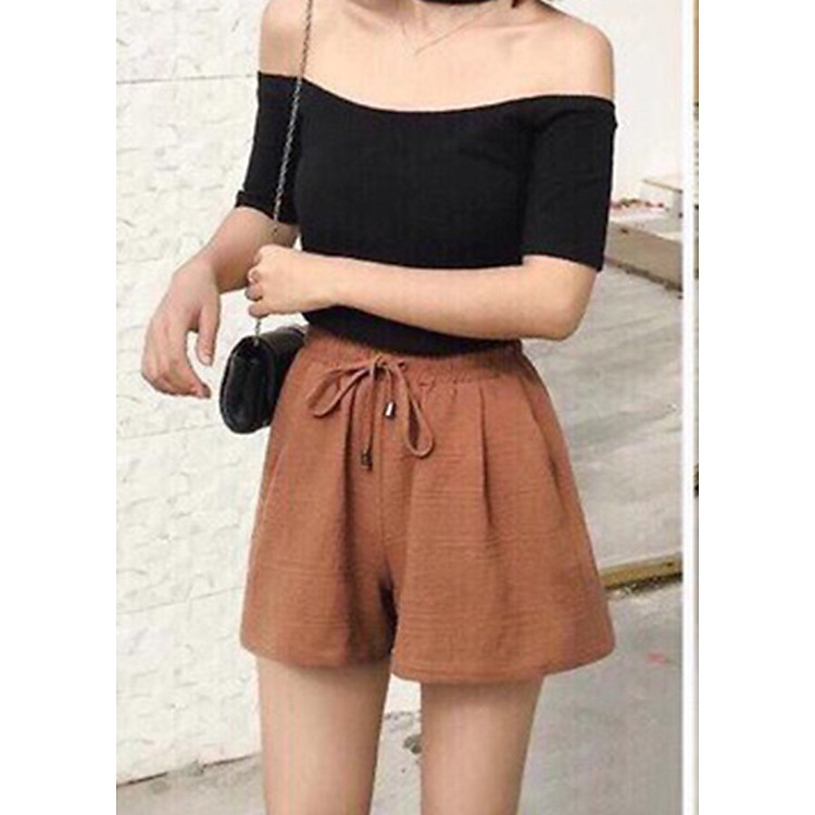 Quần shorts đũi dáng rộng nữ D03
