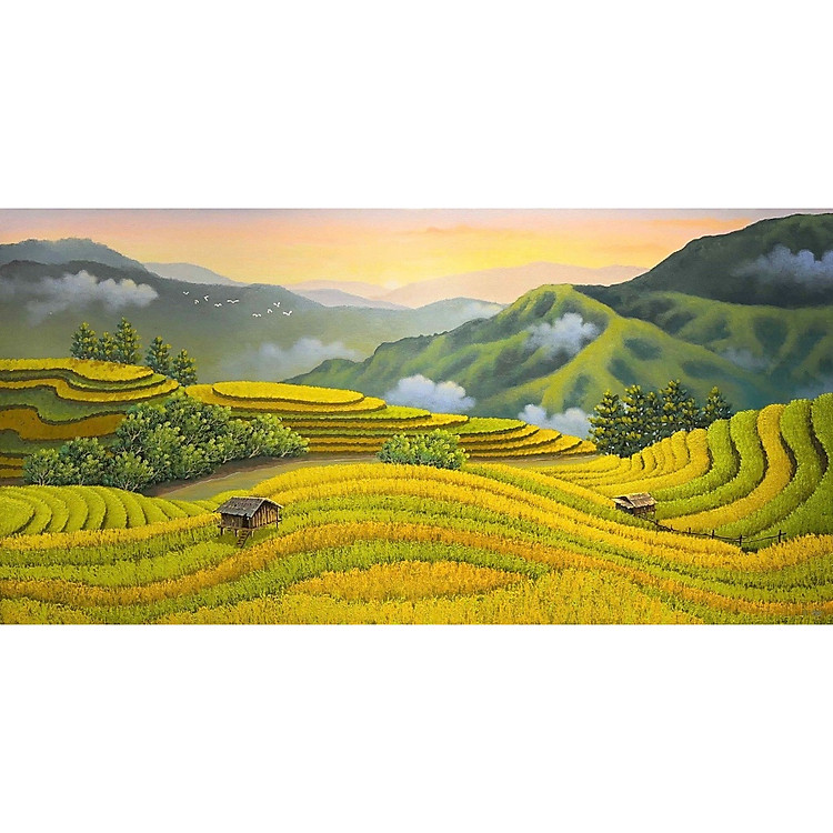 (HCM) Tranh dán tường làng quê Việt Nam yên bình tích hợp sẵn keo rất dễ dán( có in theo kích thước yêu cầu)