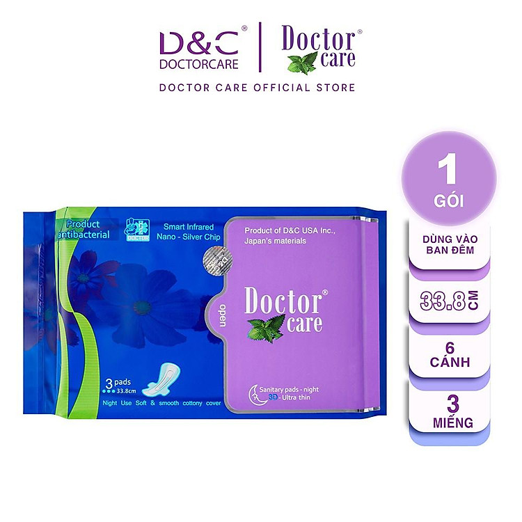 Băng vệ sinh ban đêm Doctor Care chiết suất thảo dược 33.8cm the mát sảng khoái