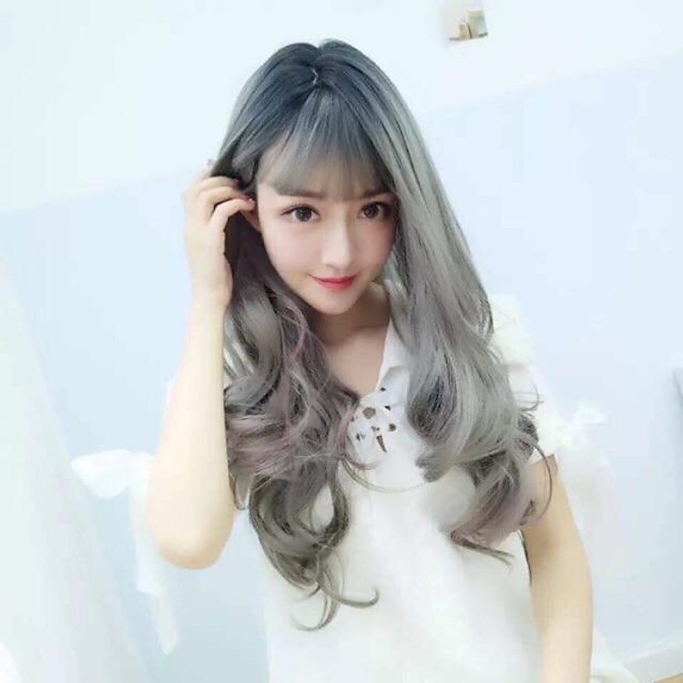 Tóc giả nữ nhuộm chân đen xám cao cấp- tặng lưới chùm tóc