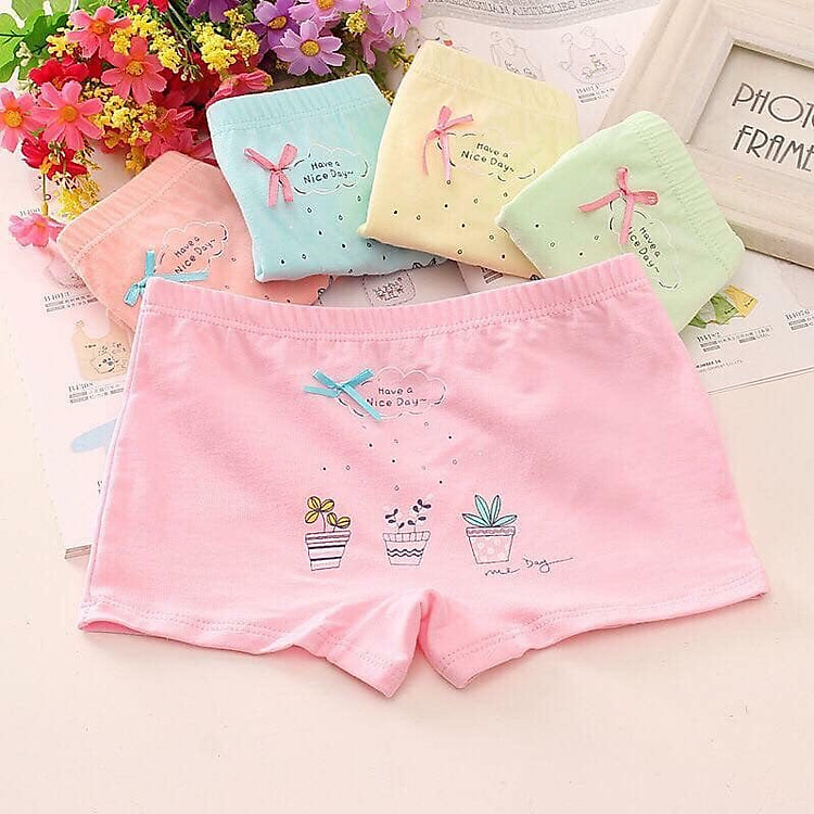 Quần chip đùi bé gái set 4 cái 4 màu 3 chậu cây
